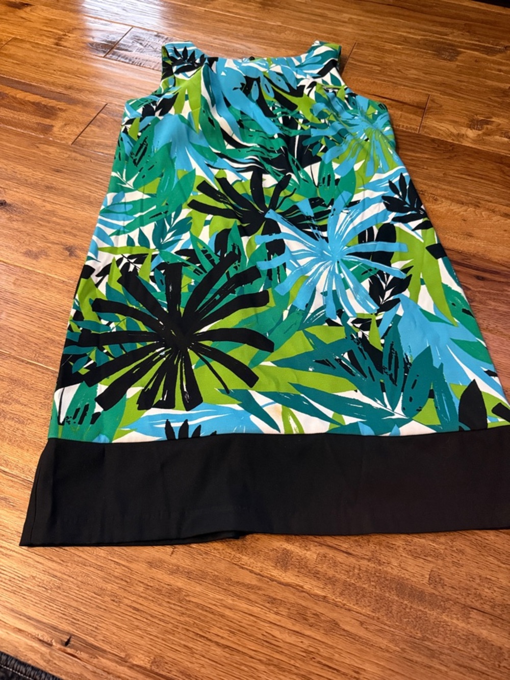 dressbarn Tropical Leaf Print Dress - Blue, Green & Black